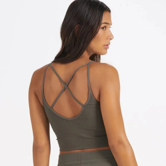 Vuori Women's Rib Crop Tank in Oregano XS - Picture 2 of 8